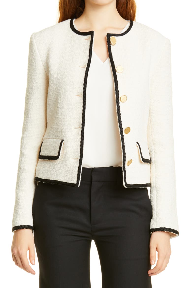 Aubrey Tweed Jacket, Main, color, ECRU WITH BLACK TAPE