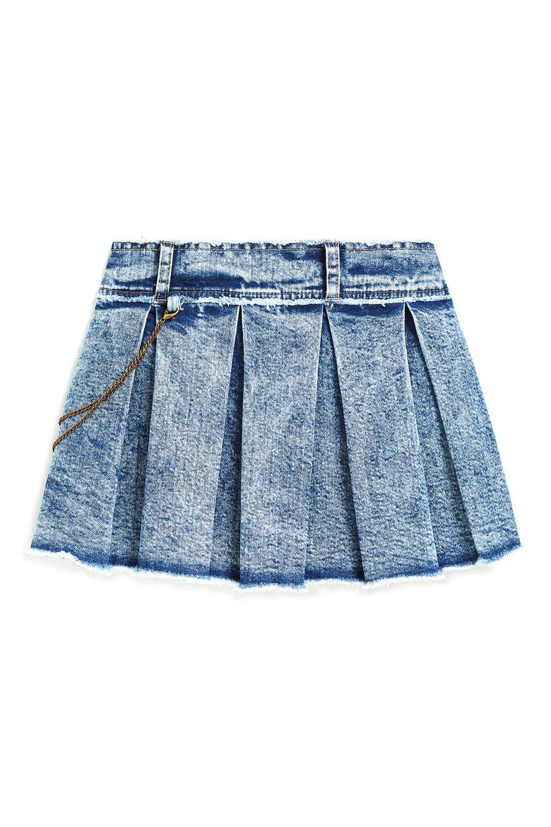 Kids' Pleated Chain Detail Denim Skort, Main, color, INDIGO