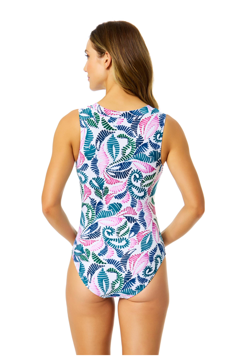 Anne Cole Women's Corallo Paisley V Neck Snap Front One Piece Swimsuit, Alternate, color, Corallo Paisley