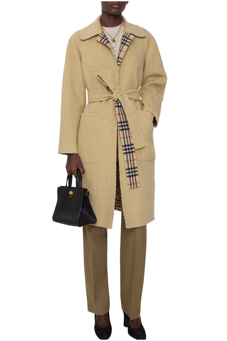Reversible Wool Wrap Coat, Main, color, Sand beige