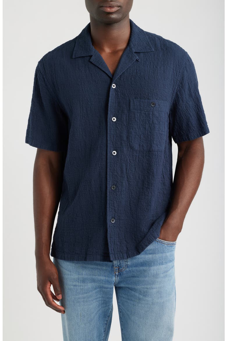 Cotton and Linen Slub Camp Shirt, Alternate, color, OBSIDIAN BLUE