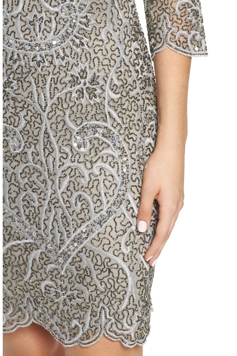 Embroidered Cocktail Dress, Alternate, color, SILVER