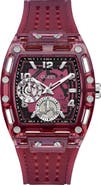 GUESS Phoenix Translucent Tonneau Multifunction Silicone Strap Watch, 42mm x 45mm