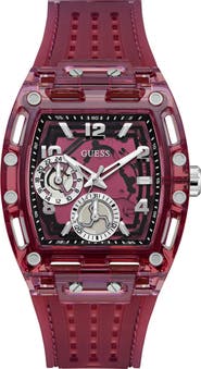 GUESS Phoenix Translucent Tonneau Multifunction Silicone Strap Watch, 42mm x 45mm