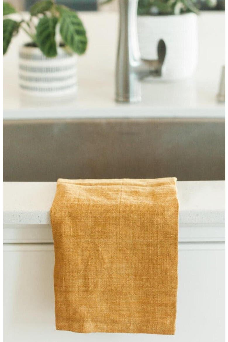 Stone Washed Linen Tea Towel, Alternate, color, Gold