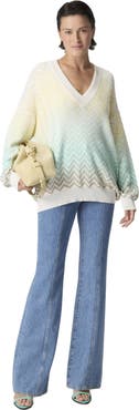 Missoni V-neck Pullover In Cotton And Viscose Chevron Dégradé