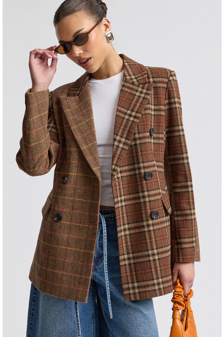 Mixed Plaid Hourglass Jacket, Alternate, color, BROWN CHEVRON PLAID