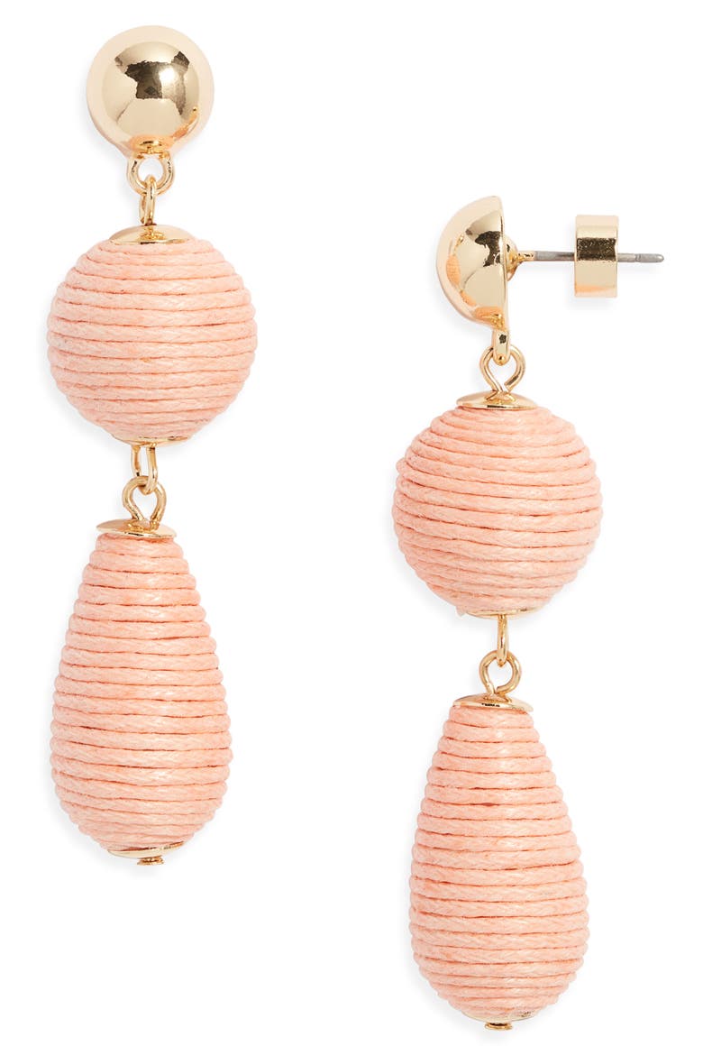 Triple Linear Drop Raffia Earrings, Main, color, BLUSH- GOLD