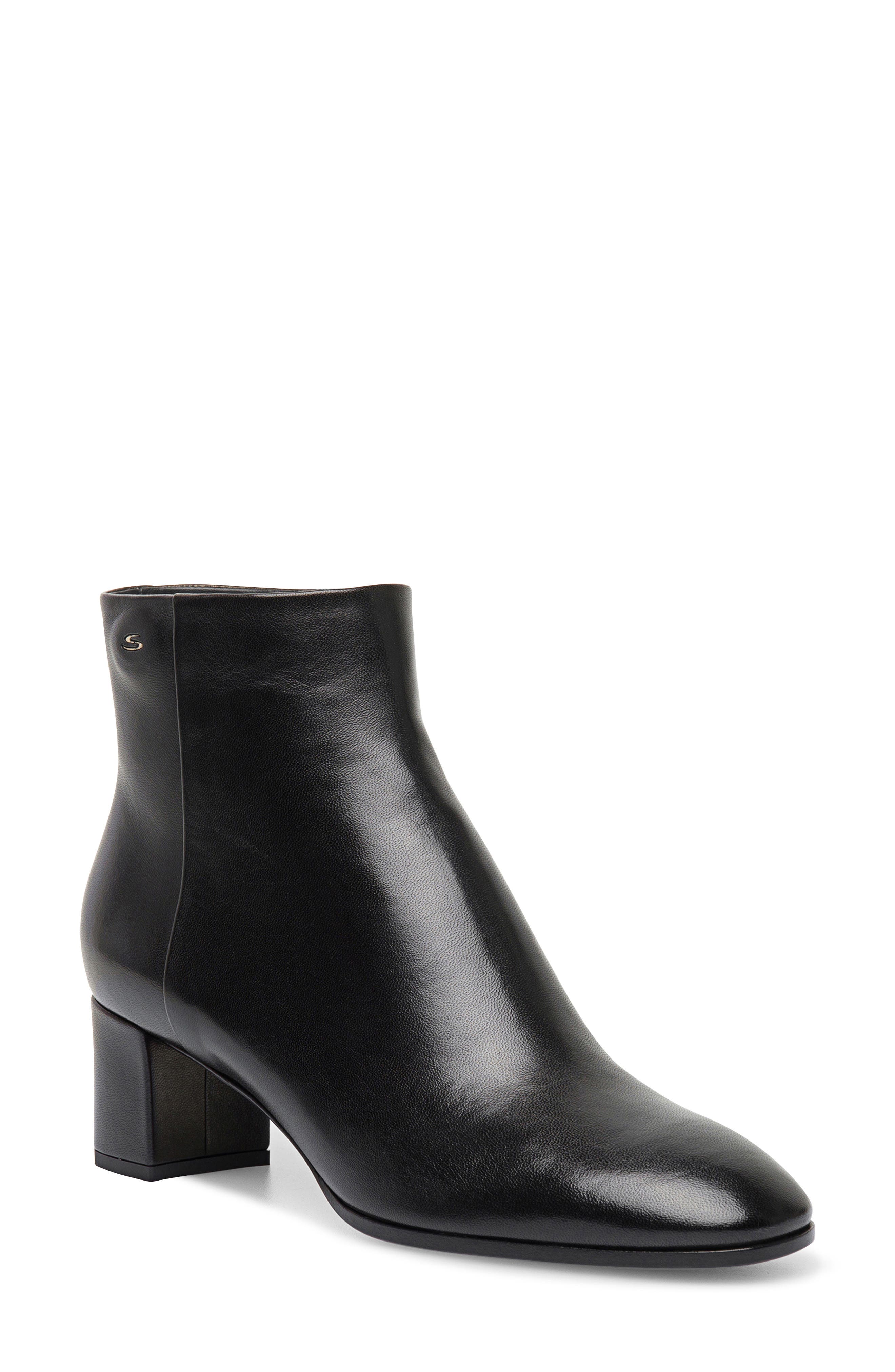 Women's leather mid-heel ankle boot, Main, color, BLACK-N01