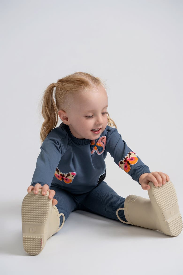 Butterfly Hook Stitch Set French Fleece Top and Leggings Set, Alternate, color, Denim