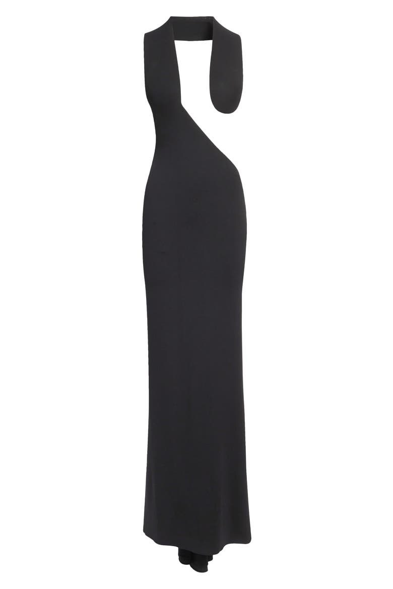 Asymmetric Jersey Gown, Alternate, color, BLACK