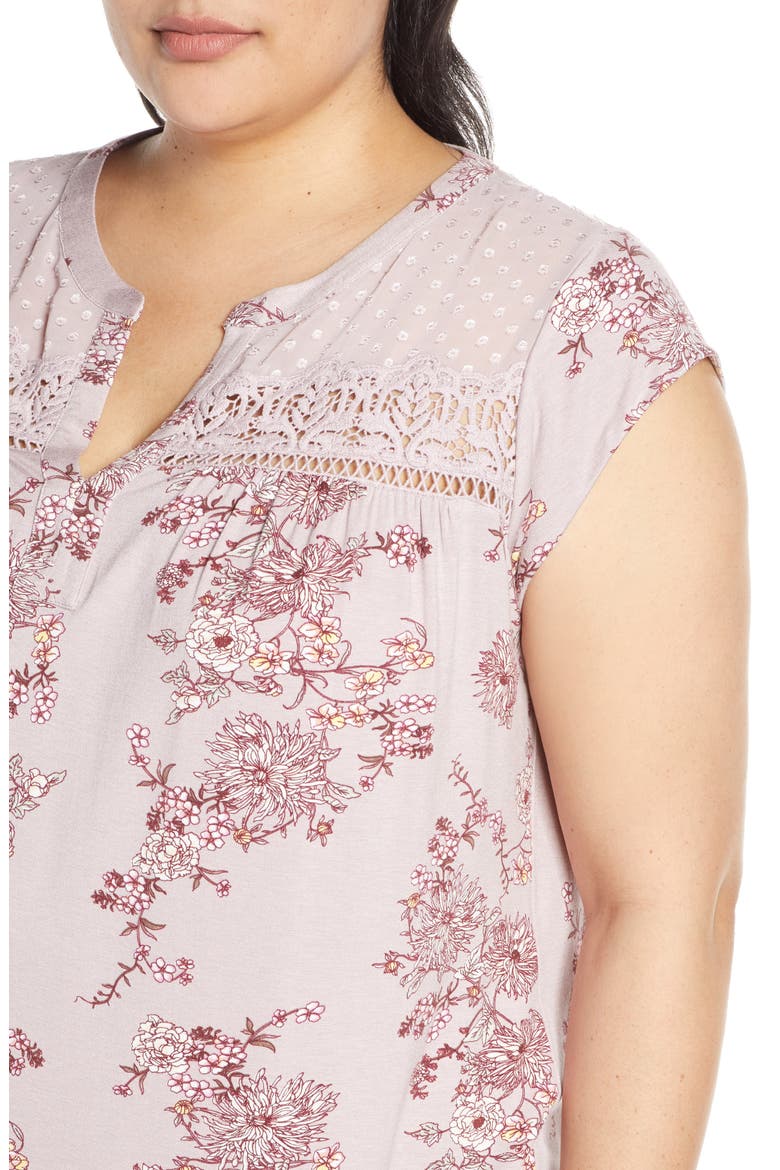 Daniel Rainn Floral Print Swiss Dot Top, Alternate, color, D365N MAUVE