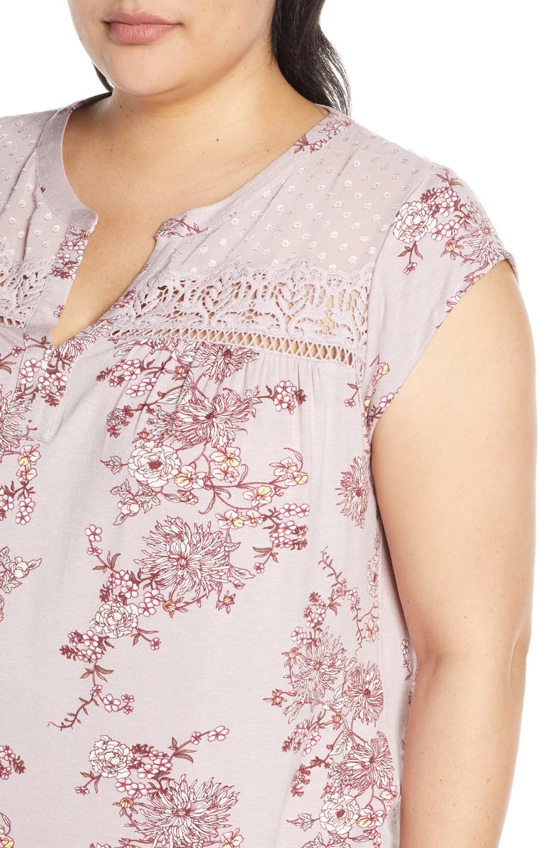 DR2 by Daniel Rainn Daniel Rainn Floral Print Swiss Dot Top, Alternate, color,