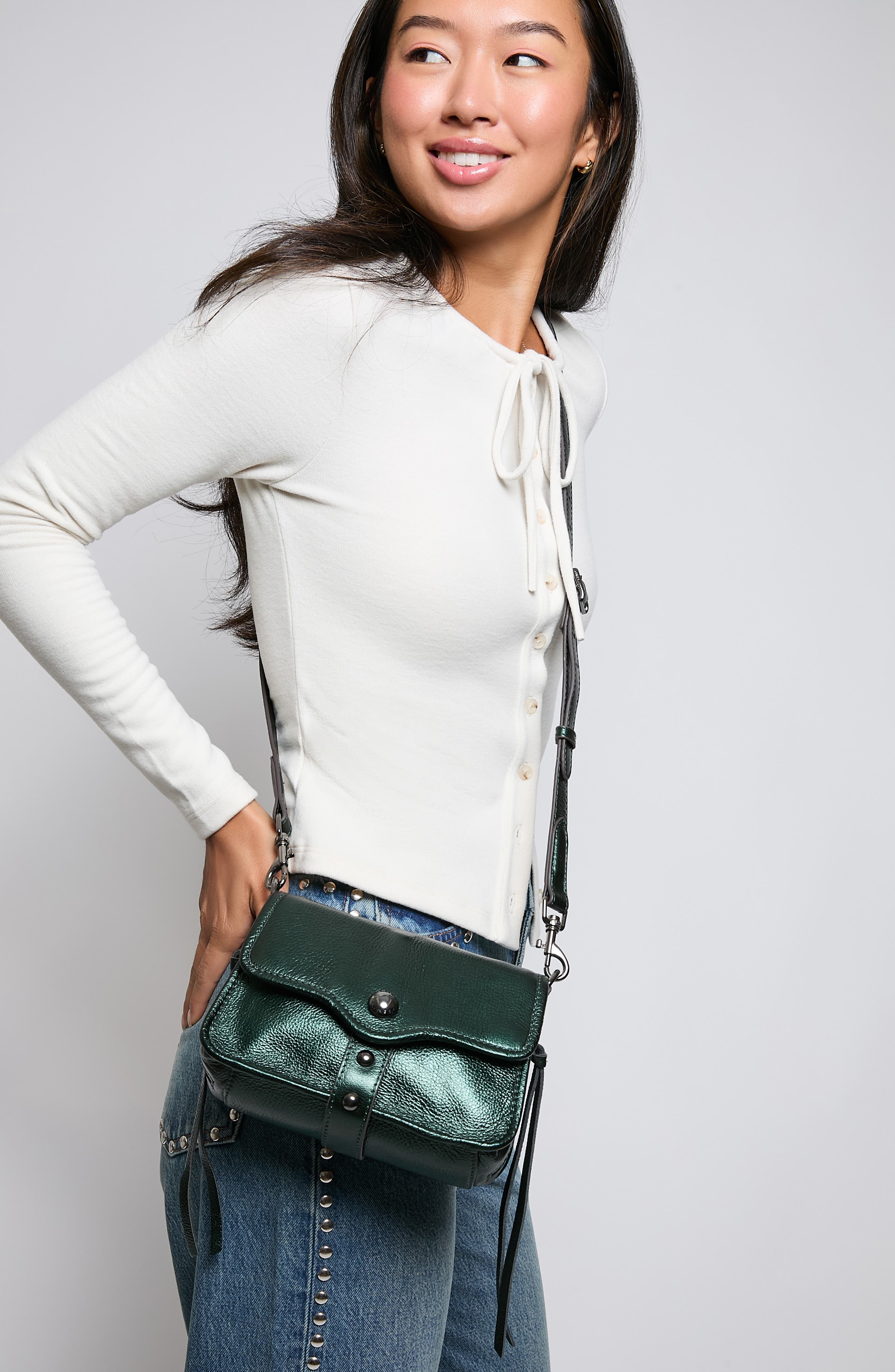 AIMEE Mini Great Escape Metallic Leather Crossbody Bag, Alternate, color, Metallic Forest