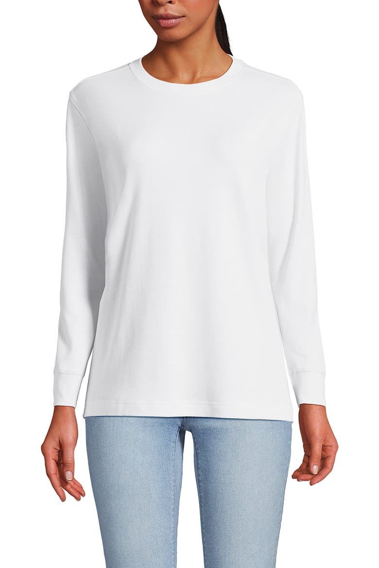 Long Sleeve Cotton Interlock Crew T-Shirt, Main, color, White