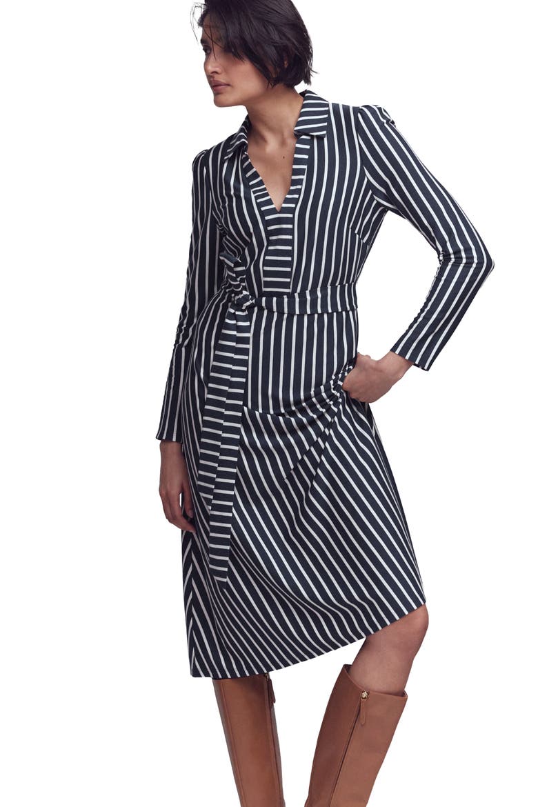 Imogen Stripe Long Sleeve Jersey Dress, Main, color, FRENCH NAVY AND IVORY STRIPE