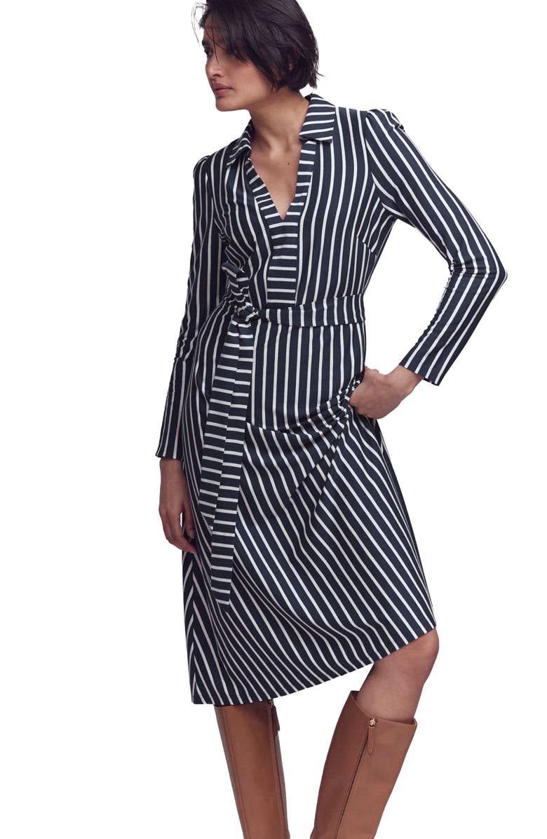 Boden Imogen Stripe Long Sleeve Jersey Dress, Main, color, French Navy And Ivory Stripe