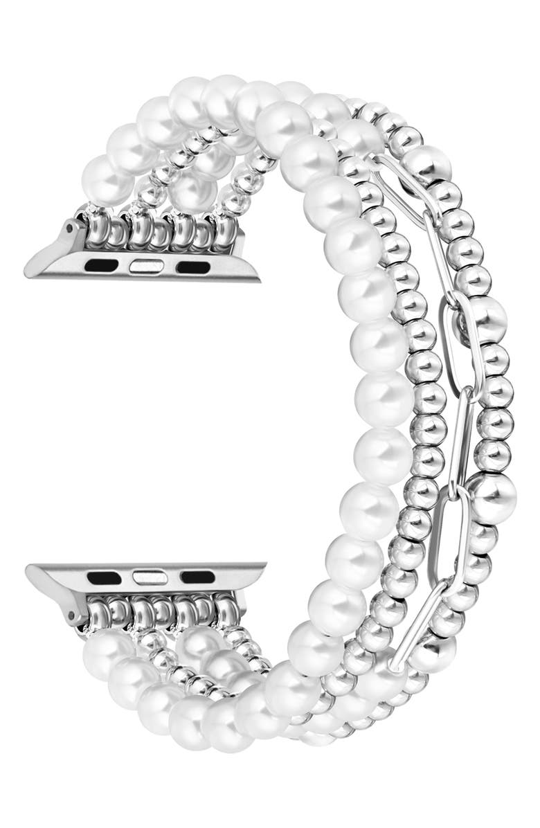 The Posh Tech Penny Silvertone Beaded Apple Watch<sup>®</sup> Watchband, Alternate, color, Silver