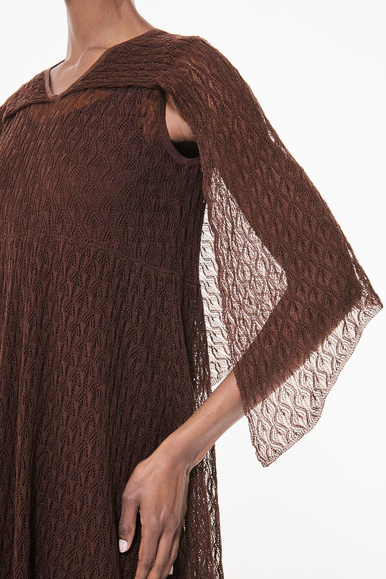 Textured Open Knit Cape Dress, Alternate, color, Brown