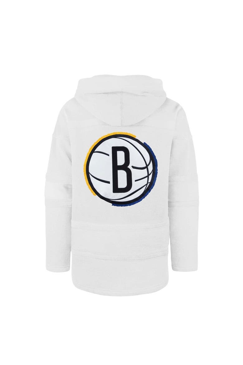 Men's '47 White Brooklyn Nets 2022/23 Pregame MVP Lacer Pullover Hoodie - City Edition, Alternate, color, White