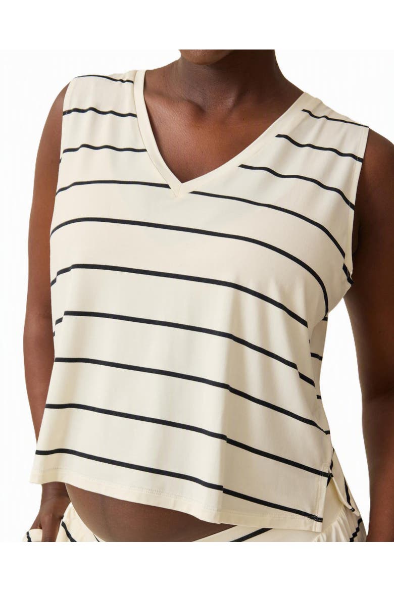 Aria Cropped V-Neck Tank, Main, color, White Black Stripe