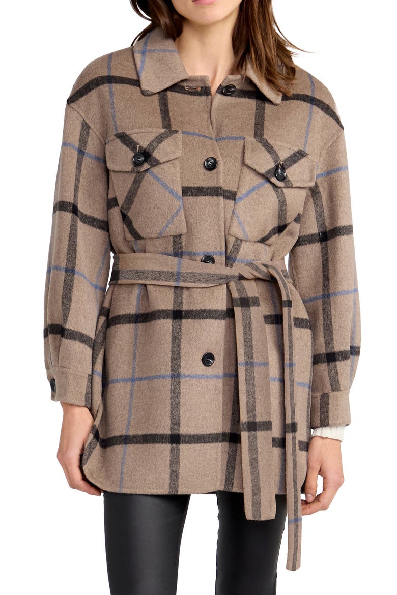 Back Together Belted Wool Blend Shacket, Main, color, OAT PLAID