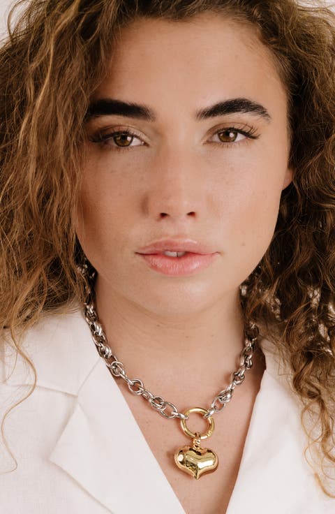 Mixed Finish Heart Pendant Necklace