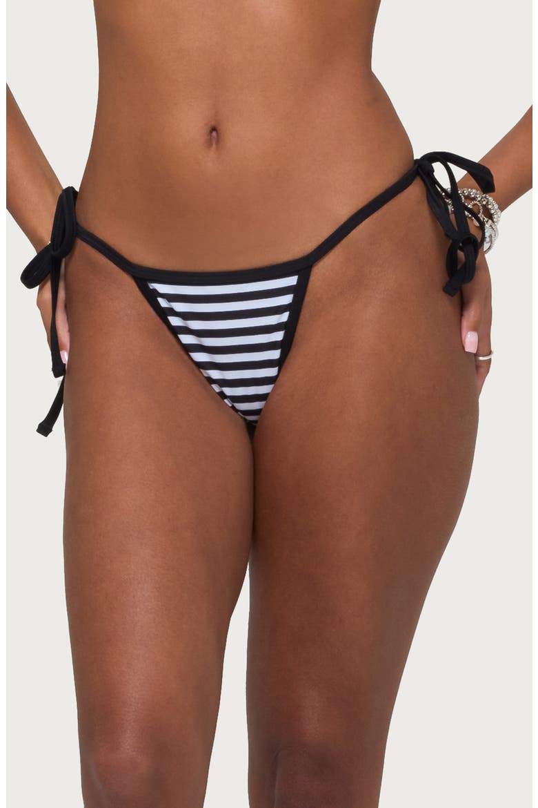 Mckayla Stripe Side Tie String Bikini Bottoms, Main, color, BLACK-AND-WHITE