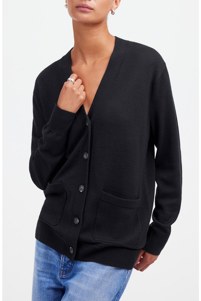 Merino Wool Boyfriend Cardigan, Main, color, TRUE BLACK
