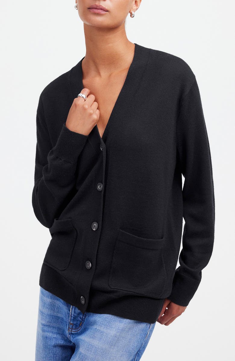 Madewell Merino Wool Boyfriend Cardigan, Main, color, True Black