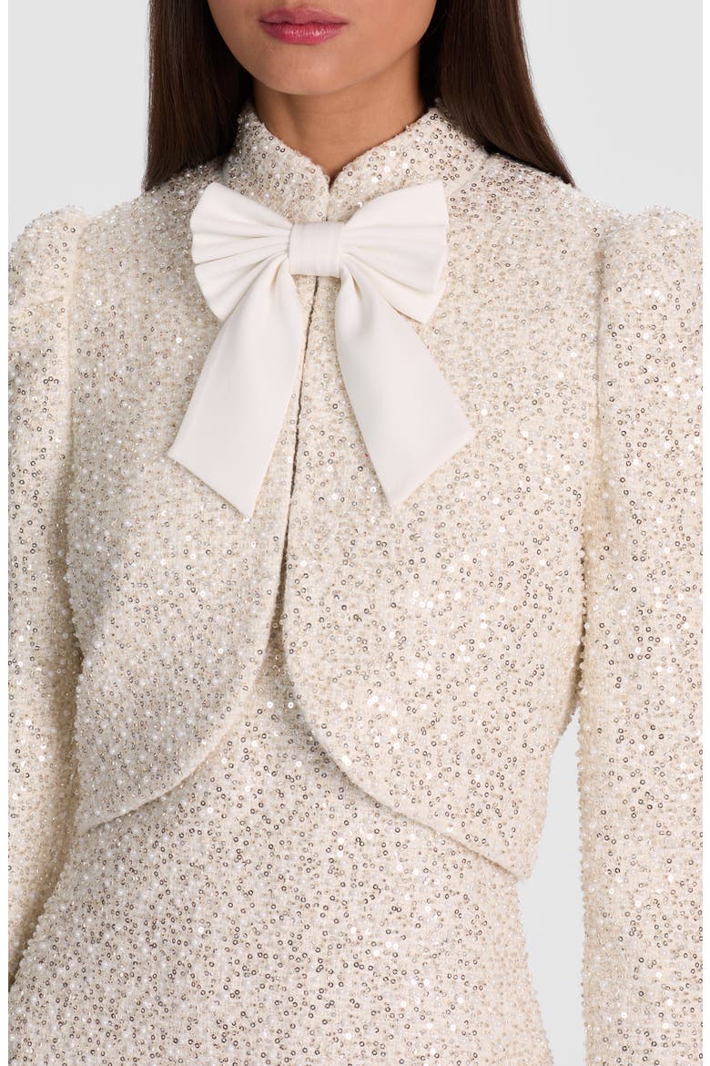 Ilaria Sequin & Bead Embellished Crop Jacket with Bow, Alternate, color, OFF WHITE