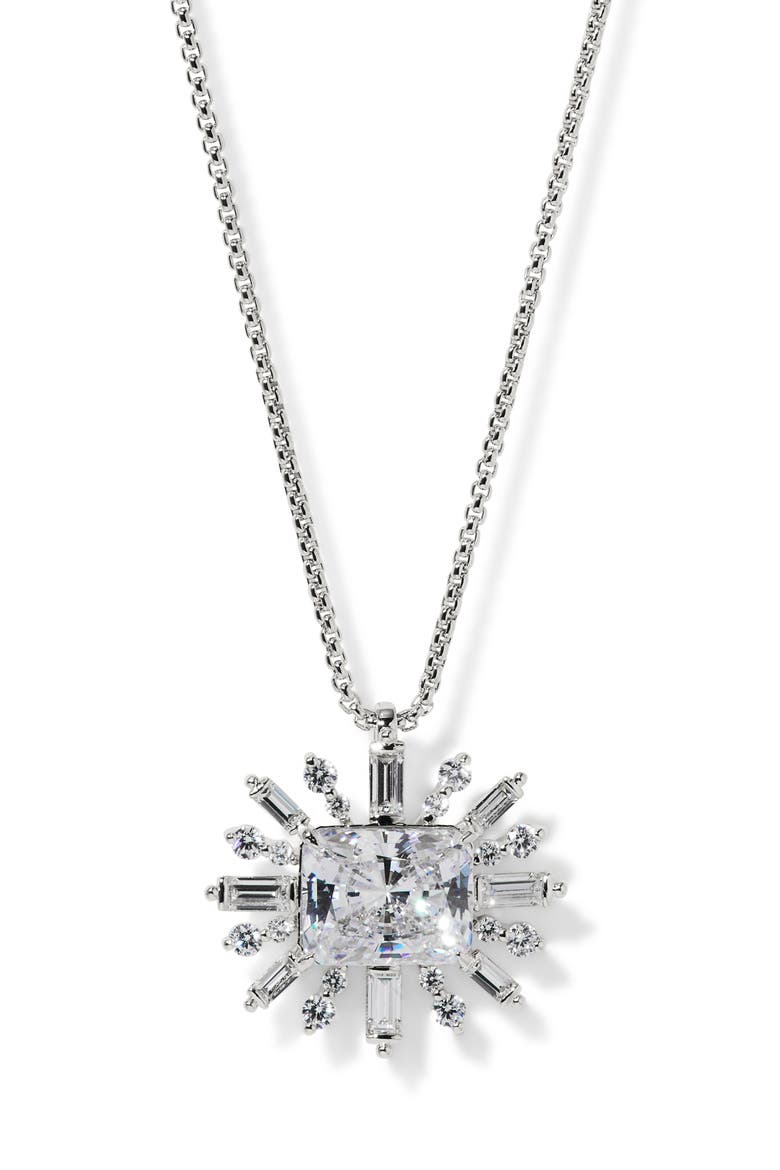 Stellar Full Halo Cubic Zirconia Pendant Necklace, Main, color, RHODIUM