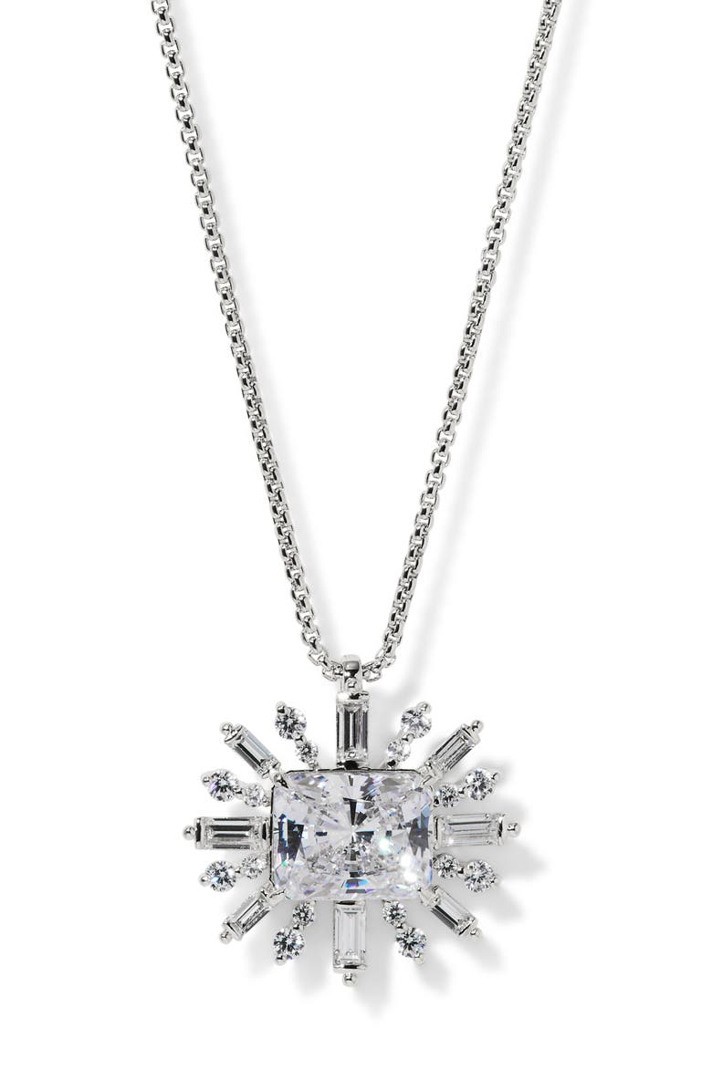 Nadri Stellar Full Halo Cubic Zirconia Pendant Necklace, Main, color, Rhodium
