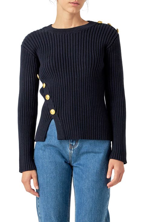 Button Detail Rib Sweater
