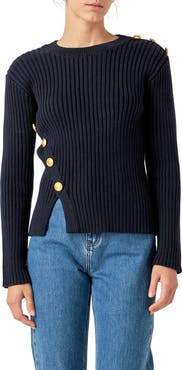 English Factory Button Detail Rib Sweater