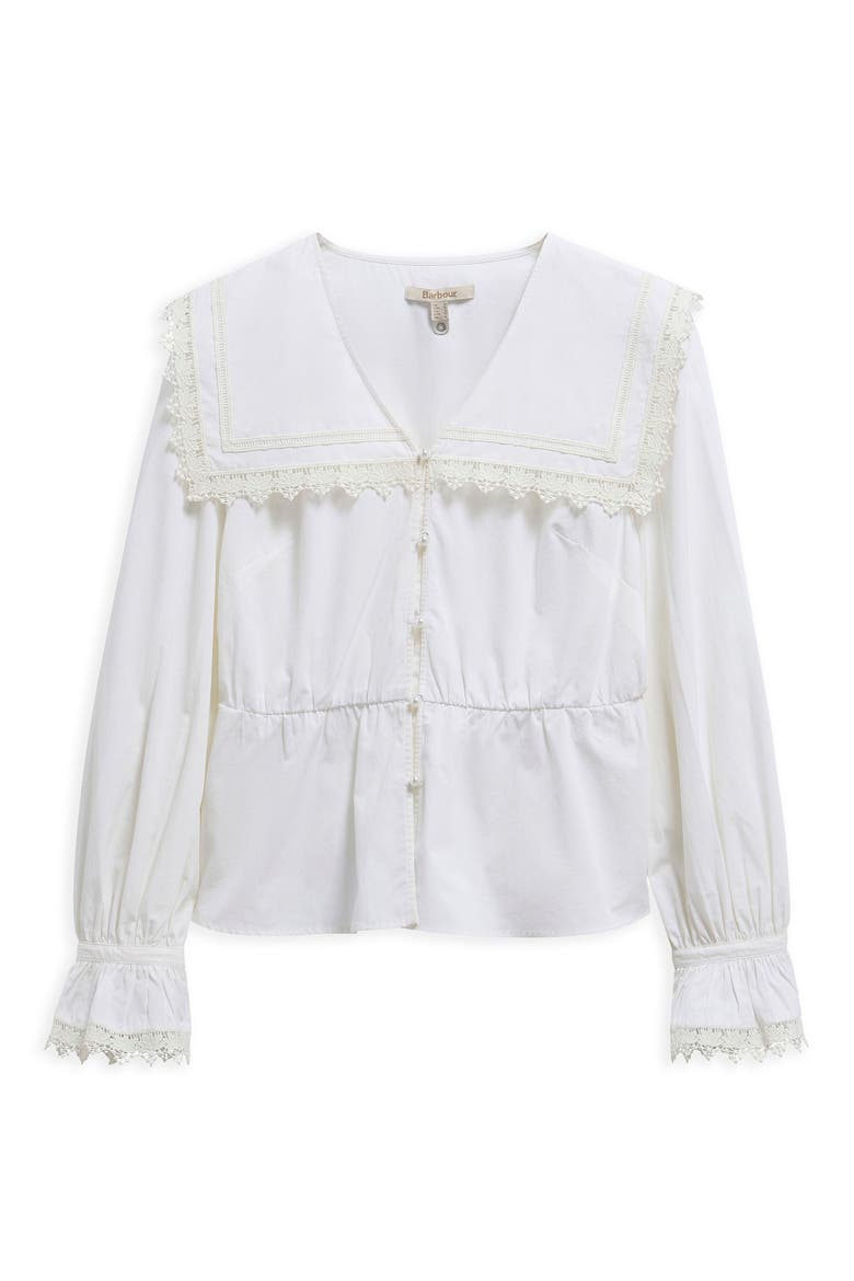 Tisbury Lace Trim Sailor Collar Bell Sleeve Cotton Top, Alternate, color, WHITE