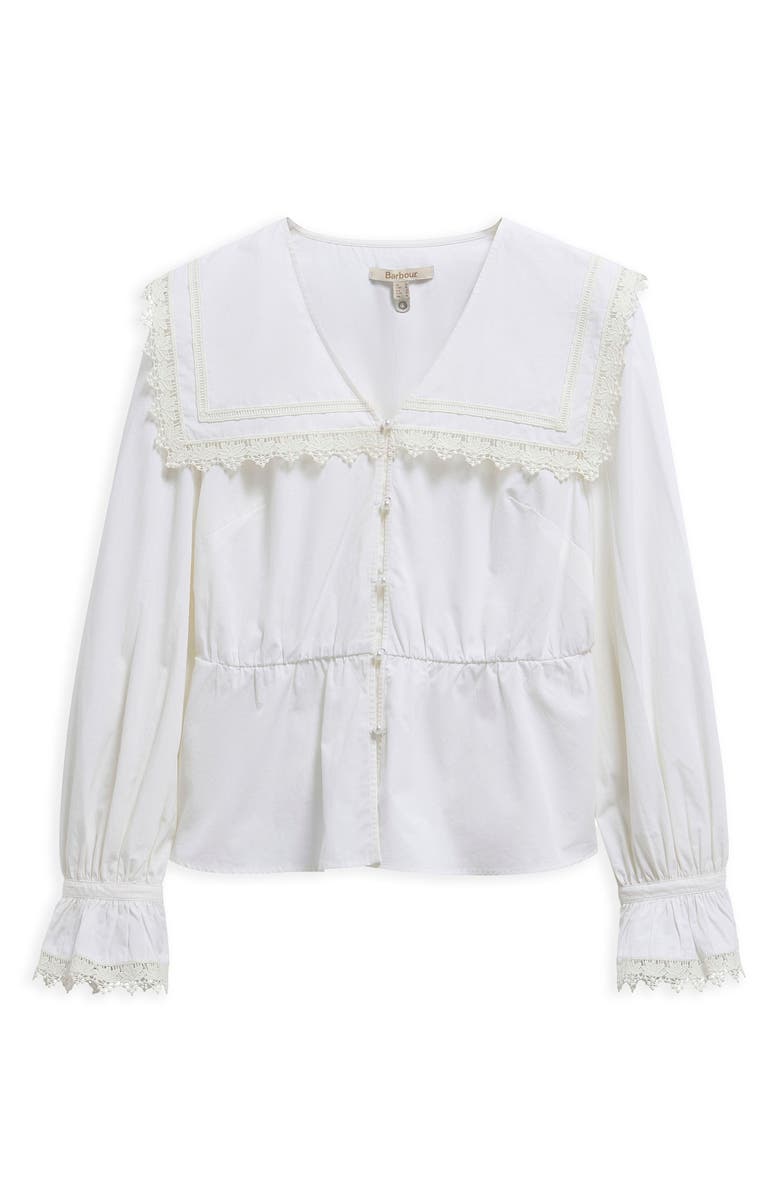 Barbour Tisbury Lace Trim Sailor Collar Bell Sleeve Cotton Top, Alternate, color, White
