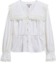 Barbour Tisbury Lace Trim Sailor Collar Bell Sleeve Cotton Top