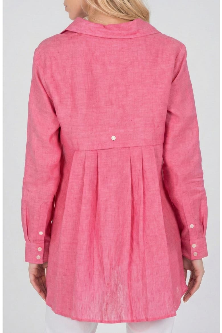 Pleated Back Linen Button-Up Tunic, Alternate, color, MAGENTA