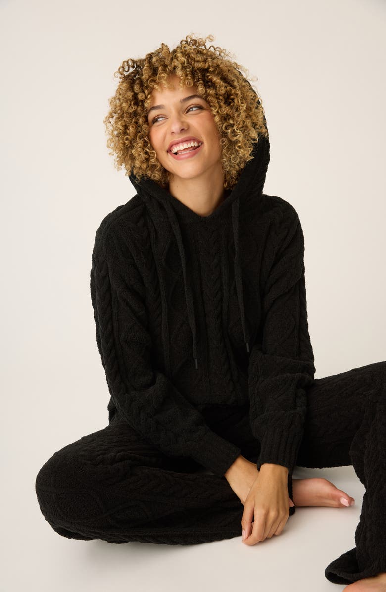 PJ Salvage Cozy Cable Knit Chenille Hoodie, Alternate, color, Black