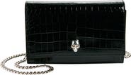 McQueen Alexander McQueen Mini Skull Croc Embossed Leather Shoulder Bag