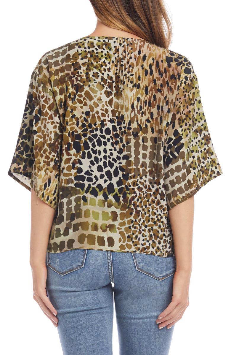 Karen Kane Animal Print Tie Front Top, Alternate, color, 