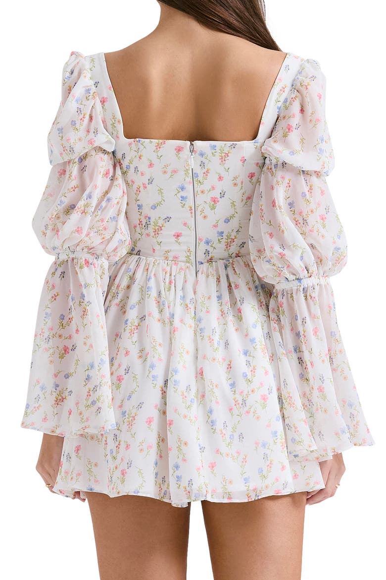 Sancia Floral Print Corset Long Sleeve Minidress, Alternate, color, WHITE/ PINK FLORAL PRINT