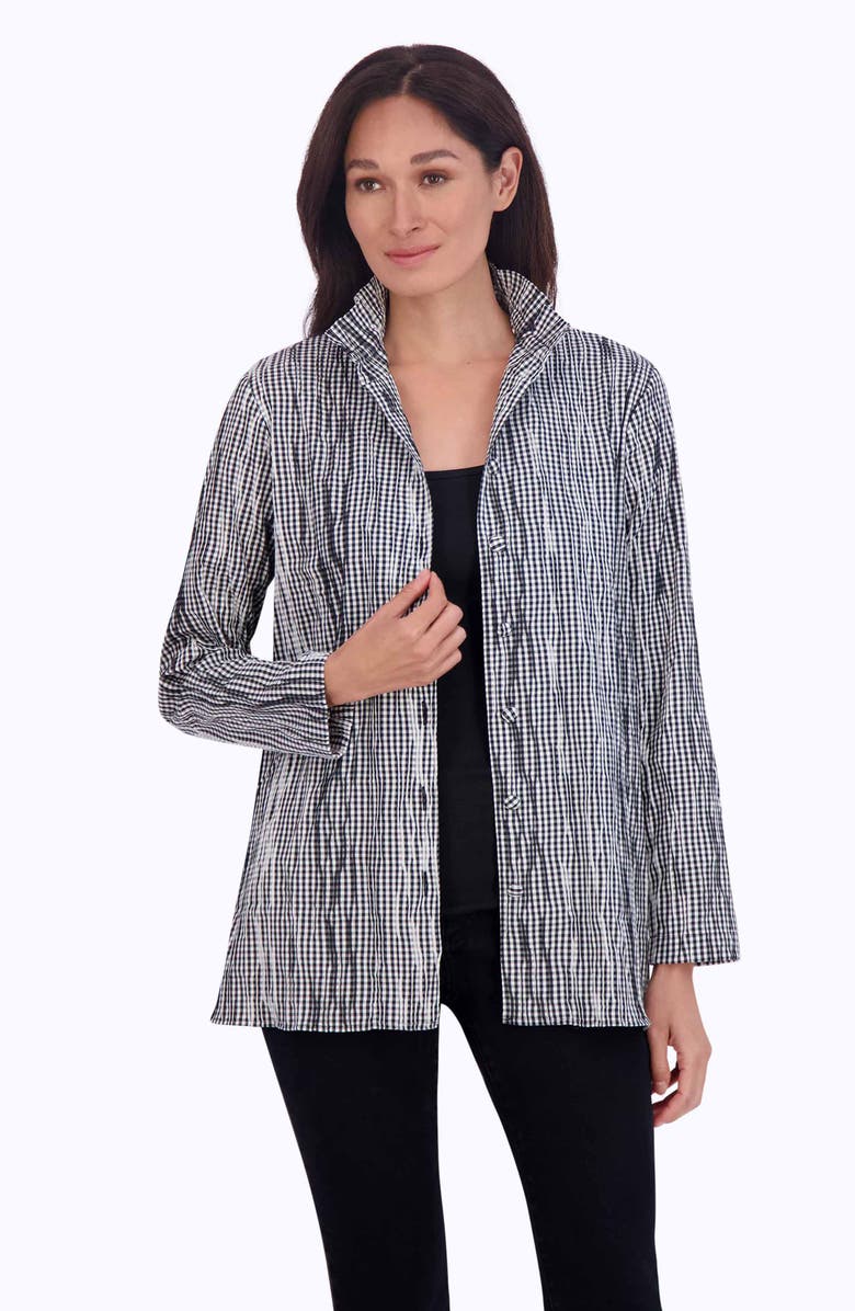 Foxcroft Carolina Crinkled Gingham Cotton Blend Shirt Jacket, Alternate, color, 