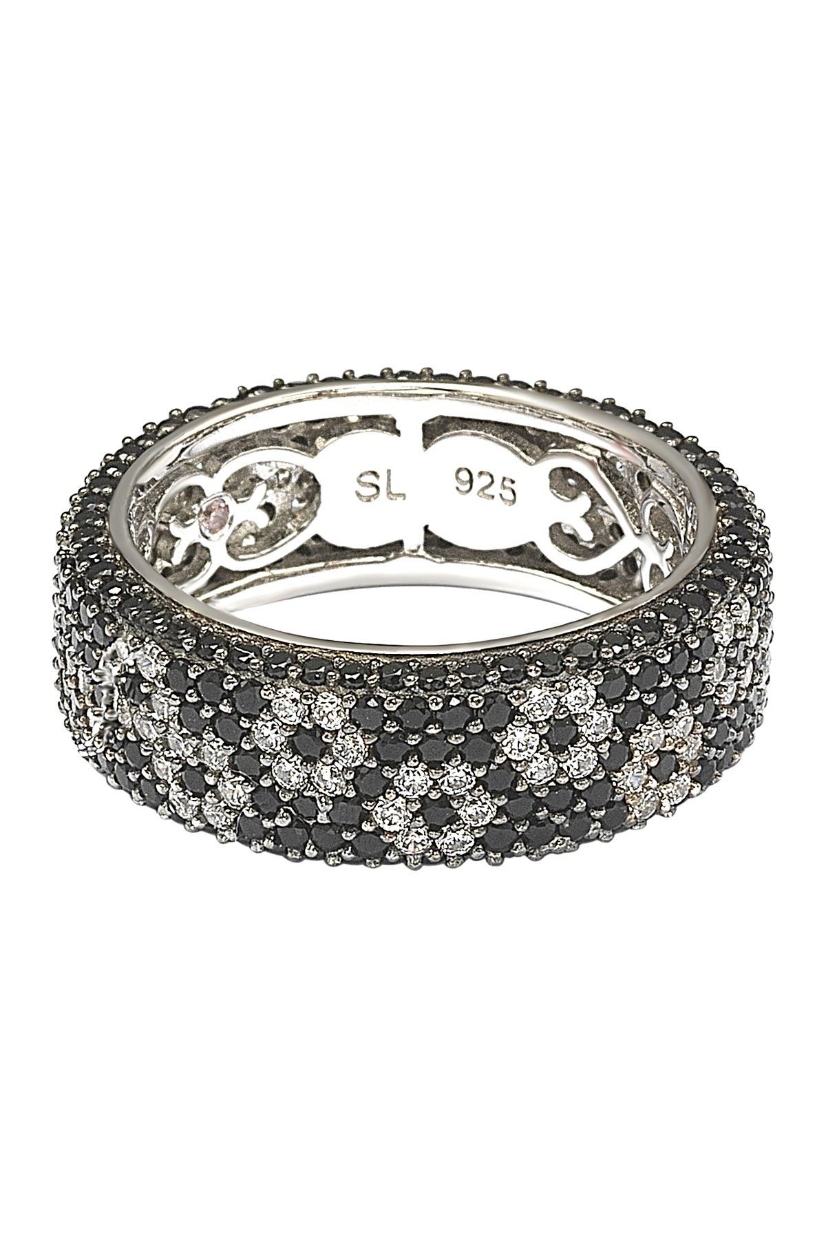 SUZY LEVIAN Sterling Silver Black & White Cubic Zirconia Flower Eternity Ring