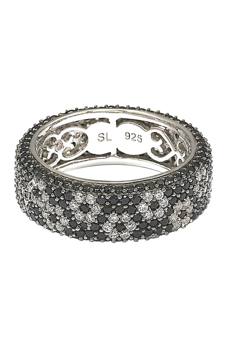 SUZY LEVIAN Sterling Silver Black & White Cubic Zirconia Flower Eternity Ring, Main, color, Black
