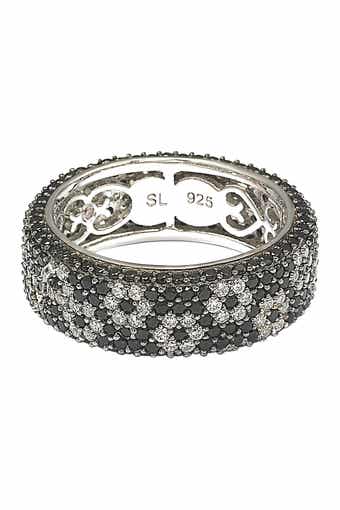 SUZY LEVIAN Sterling Silver Black & White Cubic Zirconia Flower Eternity Ring