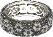 SUZY LEVIAN Sterling Silver Black & White Cubic Zirconia Flower Eternity Ring