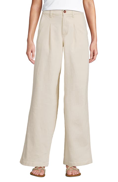 High Rise Soft Denim Pleated Wide Leg Trousers