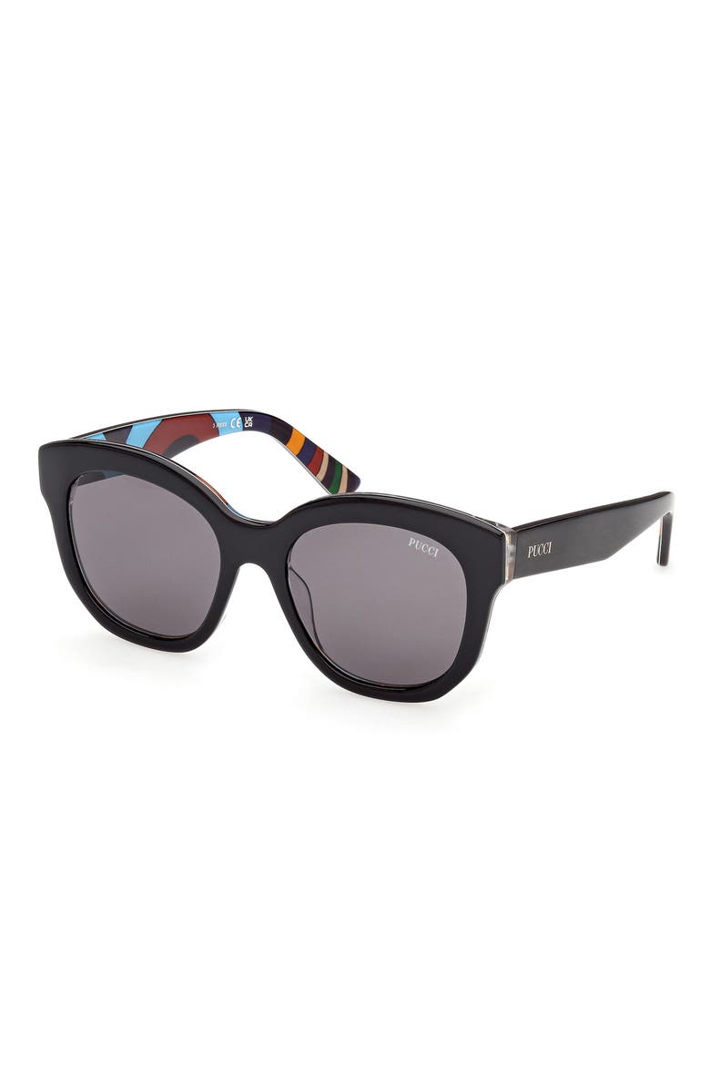 53mm Geometric Sunglasses, Alternate, color, BLACK / IRIDE PATTERN / SMOKE